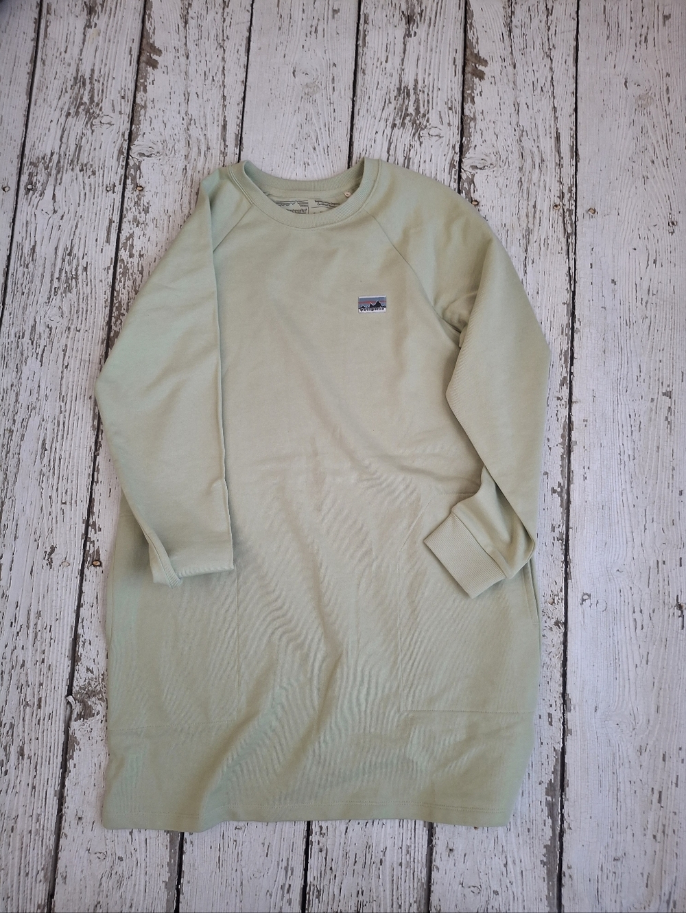Patagonia Light Green Organic Cotton Knit Sweater Dress Crew Neck Pockets M